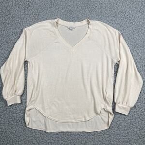Lucky Brand Pullover Sweater Womens Small Beige Super Soft Long Sleeve V-Neck